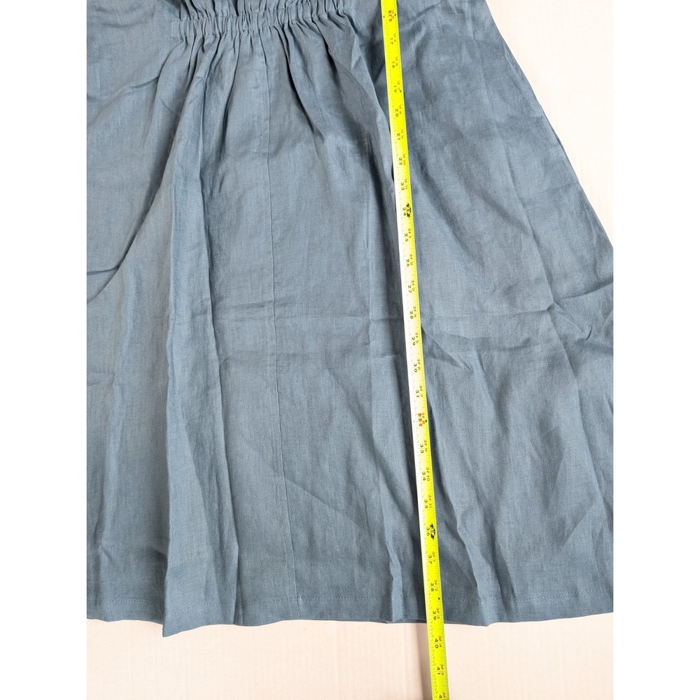 Lintico Elastic Waistband Dress Womens Medium NWT 100% Linen‎ V-Neck Steel Blue - Picture 3 of 7